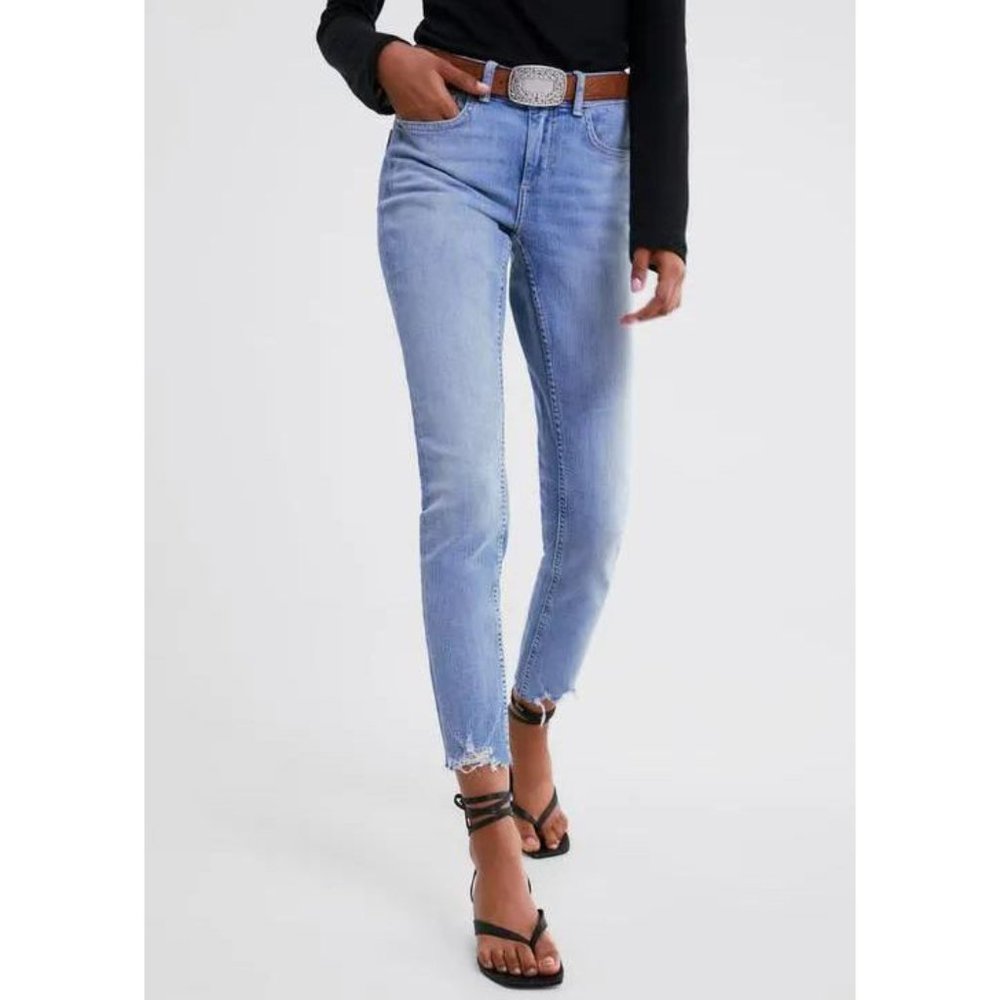 Zara Frayed Hem Skinny Jeans Stretchy Distressed Destroyed Slim Denim Jeggings 4
